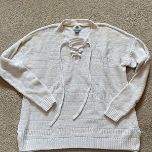 Old Navy Women's V-Neck Lace-Up Sweater - Cream